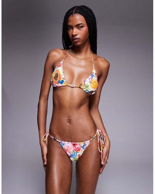 Candypants Multicolor Fruit Print Tieside Bikini Bottom