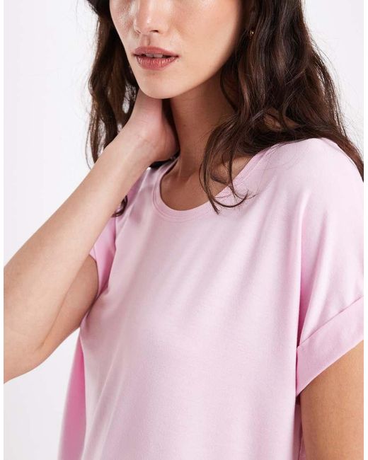 Top De Manga Corta Con Cuello Redondo De ONLY de color Pink