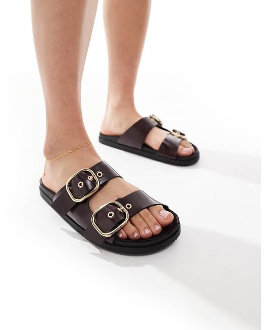 Bershka White Buckle Detail Flat Sandals