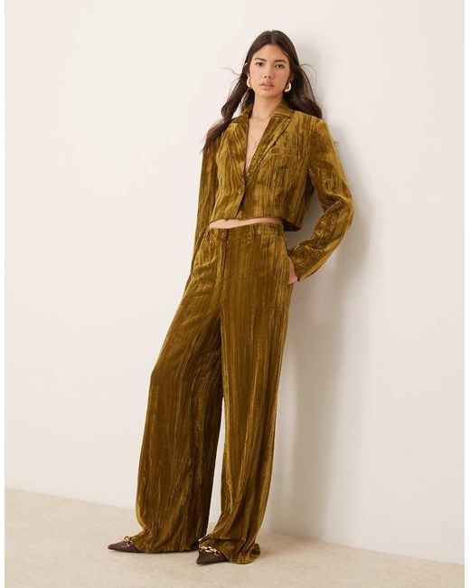 River Island Natural Velvet Wide Leg Pants