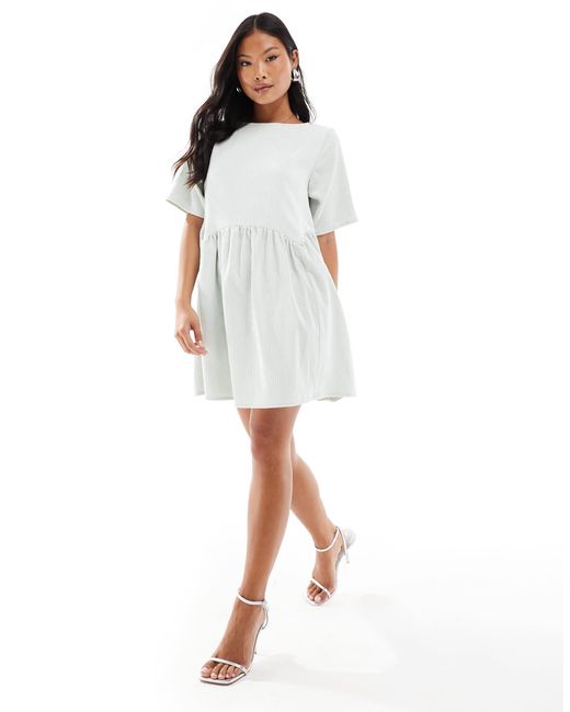 Asos design petite - t-shirt babydoll en velours côtelé avec couture à la taille - menthe ASOS en coloris White