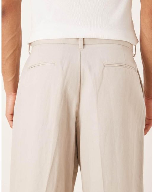 ASOS Natural Smart Pleated Linen Rich Loose Leg Pants for men