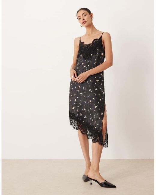 ASOS Natural Lace Bodice Cami Asymmetric Satin Mini Dress