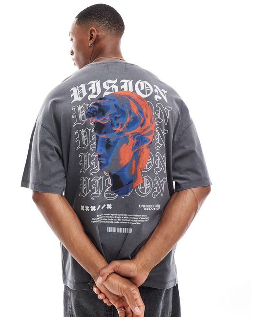 T-shirt oversize avec imprimé statue au dos - délavé ADPT pour homme en coloris Blue