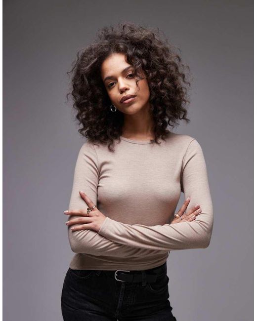 TOPSHOP Gray Premium Rib Long Sleeve Top