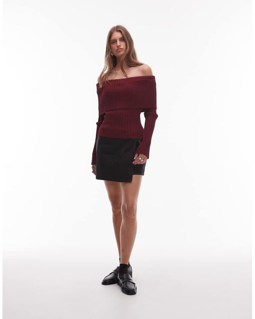 Nia Red Saffron Off Shoulder Long Sleeve Sweater