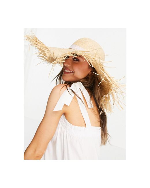 ASOS Straw Raw Edge Floppy Hat With 