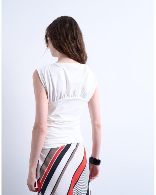 TOPSHOP White Ruched Detail Sleeveless Top