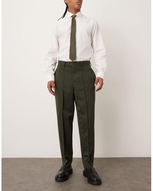 ASOS Natural Smart Relaxed Tapered Trousers With Pintuck for men
