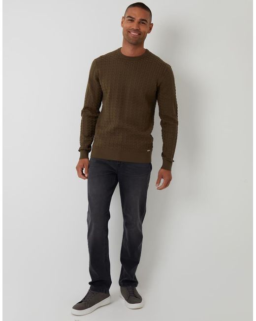 Threadbare Brown Cable Knit Crew Neck Jumper for men