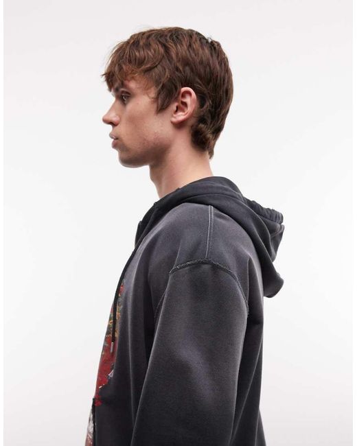 AllSaints Black Roque Graphic Logo Zip Through Hoodie for men