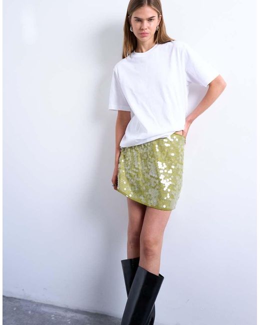 TOPSHOP White Sequin A Line Mini Skirt
