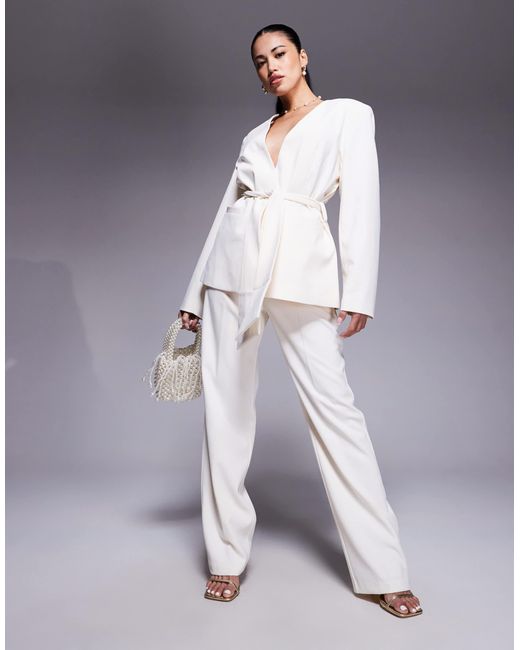 ASOS Natural Tailored High Waist Straight Leg Trousers