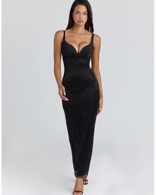 House Of Cb Black Ari Hand Beaded Embellished Maxi Dress