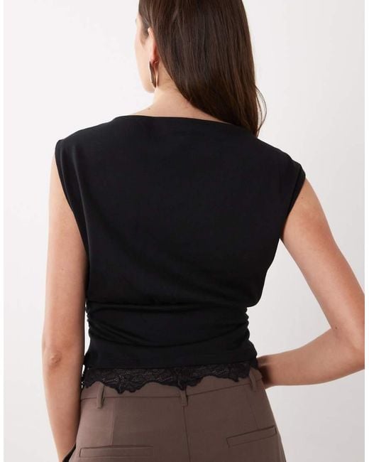 Mango Black Sleeveless Lace Trim T-Shirt