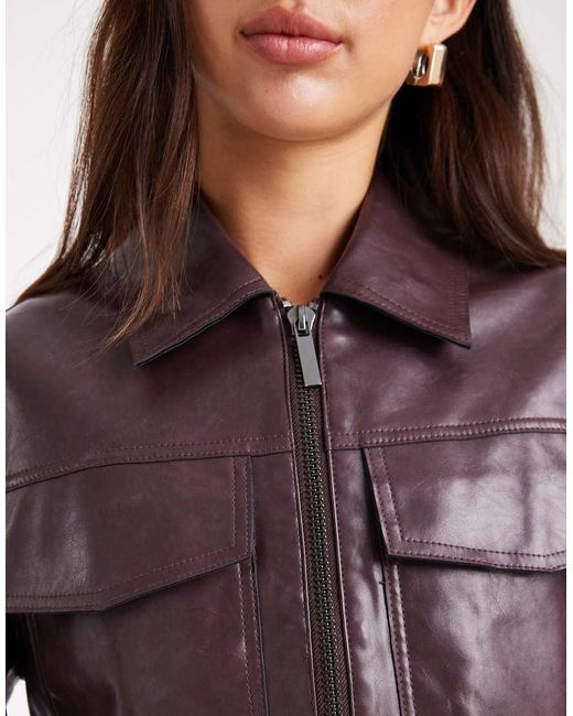 French Connection Brown Pu Cropped Boxy Jacket