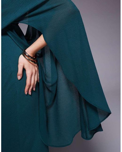 ASOS Blue Kimono Sleeve Cape Detail Draped Midaxi Dress With Open Back