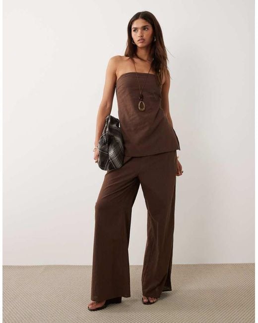BRONZE SNAKE Brown Nora Cotton Bandeau And Trouser Set