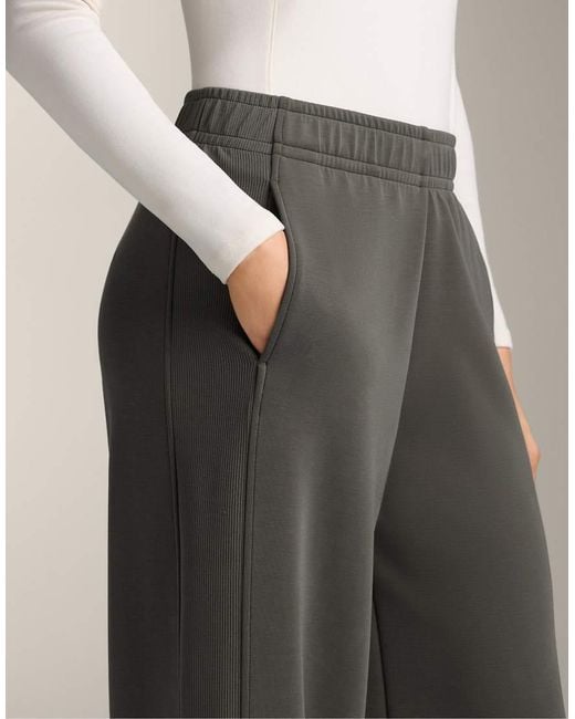Oysho Gray Wide-leg Straight Trousers With Side Rib And Brushed Modal