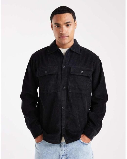 Jack & Jones Black Oversize Cord Overshirt for men