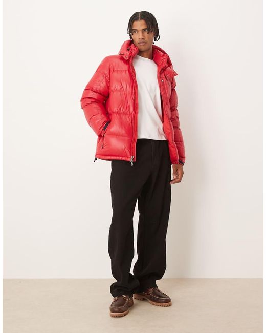 Polo Ralph Lauren Red Gorham Icon Logo High Shine Insulated Down Puffer Jacket for men