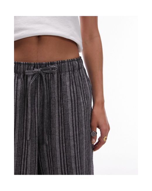 Pantalon en lin rayé avec cordon TOPSHOP en coloris Gray