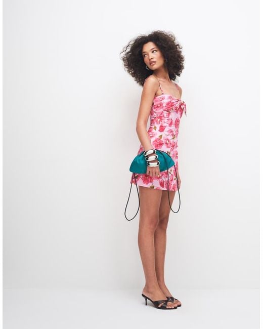 Mango Red 100% Cotton Tie Front Off Shoulder Mini Dress