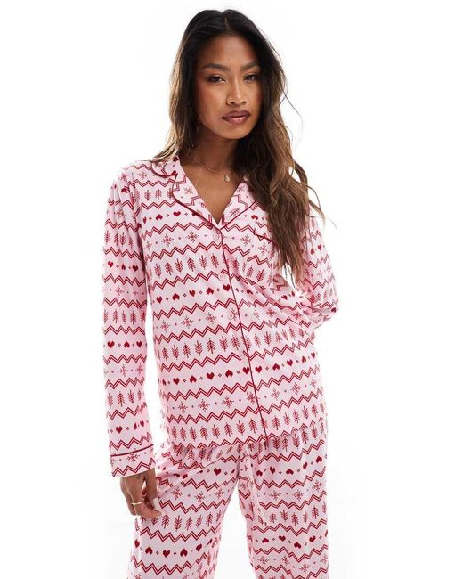 Boux Avenue Pink Christmas Fleece Long Sleeve & Trouser Pjs