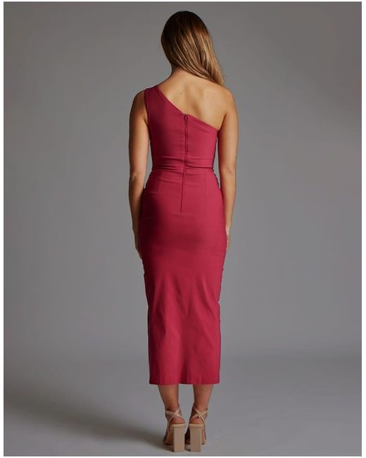Vesper Red One Shoulder Midaxi Dress With Thigh Split