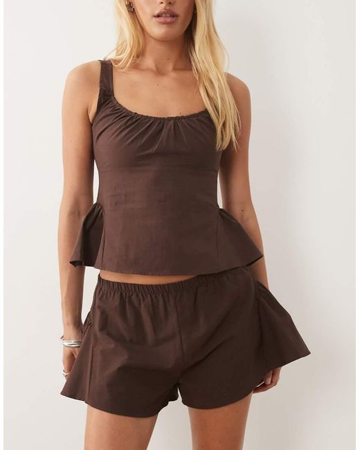 ASOS Brown Linen Blend Godet Mini Shorts