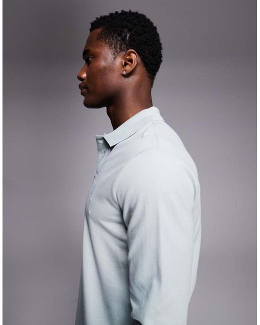 Boss Gray Passerby Tonal Logo Long Sleeve Pique Polo for men