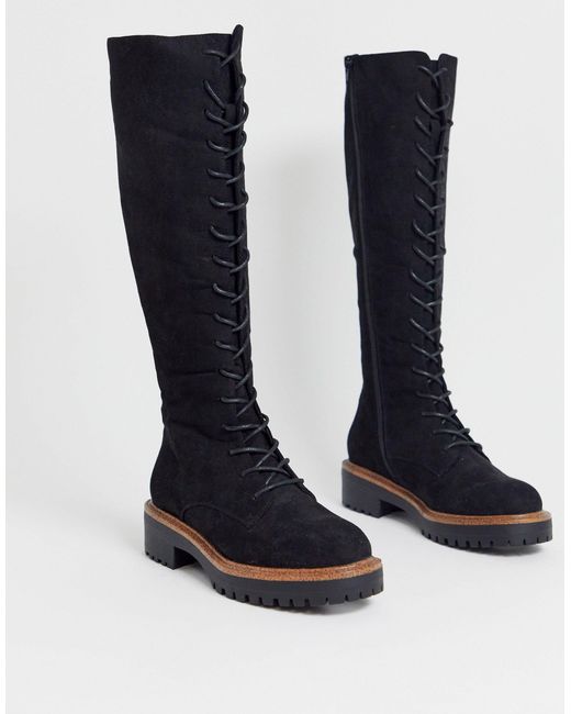 black suede lace up knee high boots