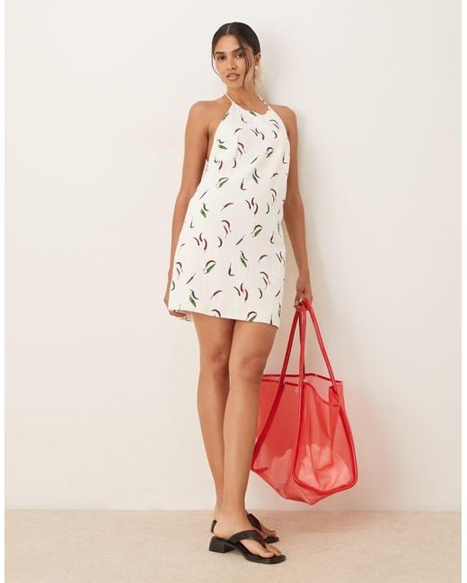 Abercrombie & Fitch Mini Jurk Van Linnen Met Open Achterkant En Halternek in het White
