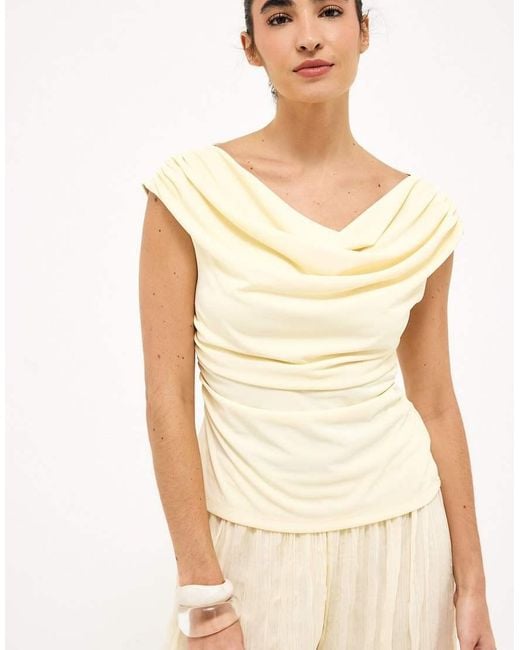 NA-KD Natural Front Draped Sleeveless Top