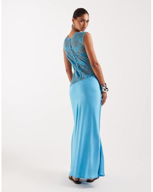 topshop blue lace dress TOPSHOP Lace Body Maxi Occasion Dress in Blue