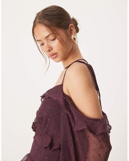 ANAYA Purple Cold Shoulder Ruffle Maxi Dress