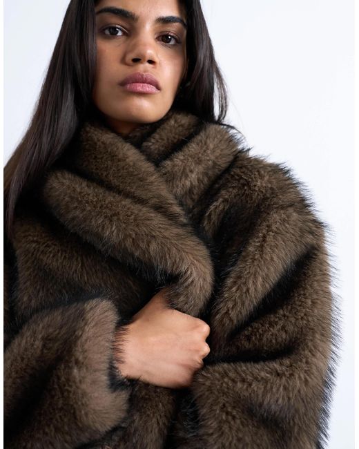 TOPSHOP Black Faux Fur Boxy Shawl Coat
