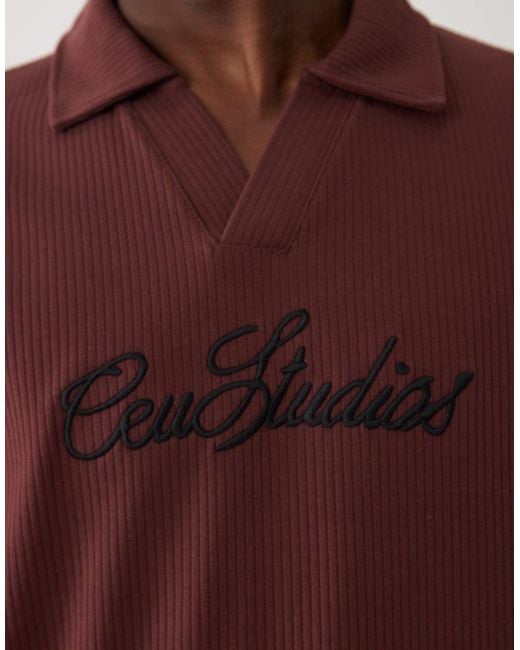 ASOS Red Super Heavyweight Regular Fit Polo With Text Graphic for men
