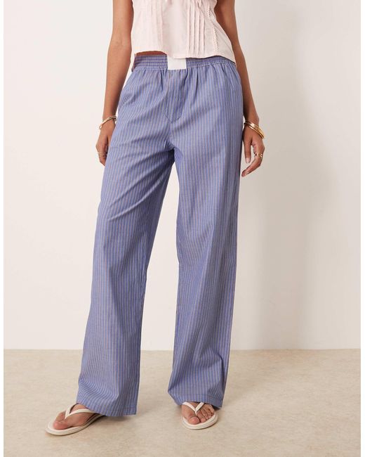 Lioness Blue Boxer Waistband Wide Leg Poplin Trousers