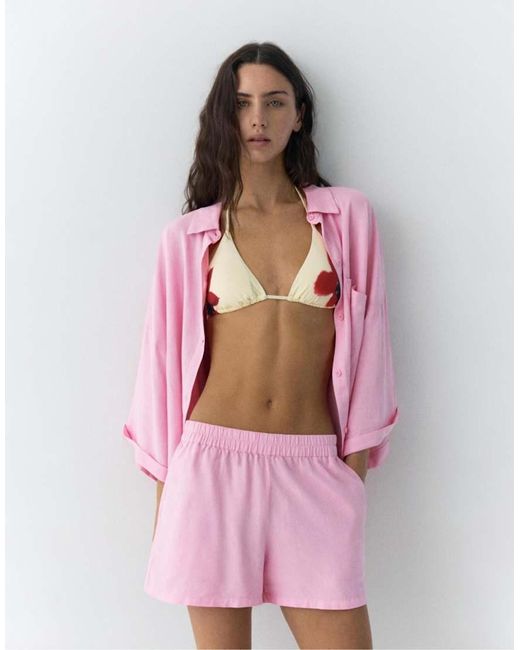 Pull&Bear Pink Linen Blend Shorts