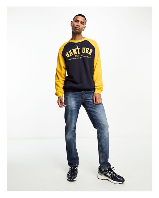 Gant Blue Usa Logo Oversized Fit Baseball Raglan Sweatshirt for men