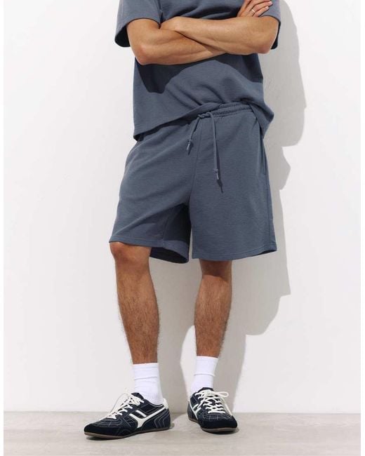 Pull&Bear Blue Textured Bermuda Sweatpants for men