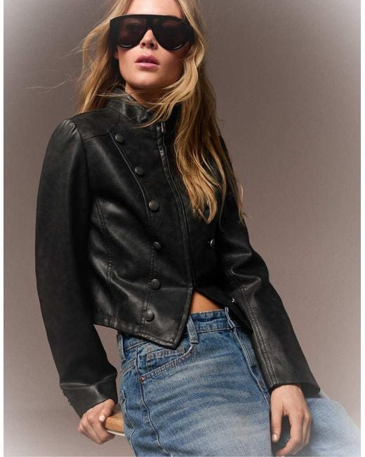 Bershka Natural Buttoned Leather Effect Jacket