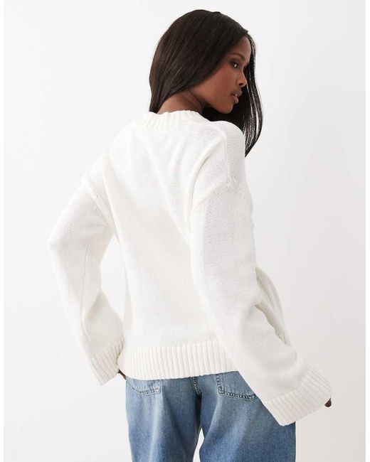 Gina Tricot White Lightweight Pure Cotton Crew Neck Knit Jumper
