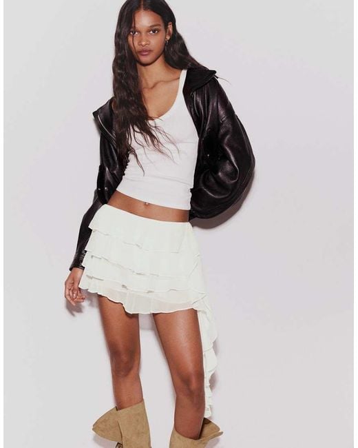 Bershka White Frilled Mini Skirt