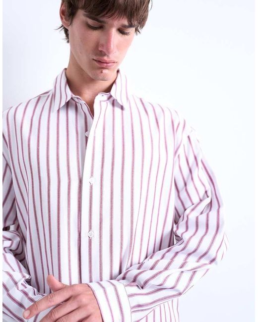 Camicia Oversize A Maniche Lunghe A Righe Bordeaux di Topman in White da Uomo