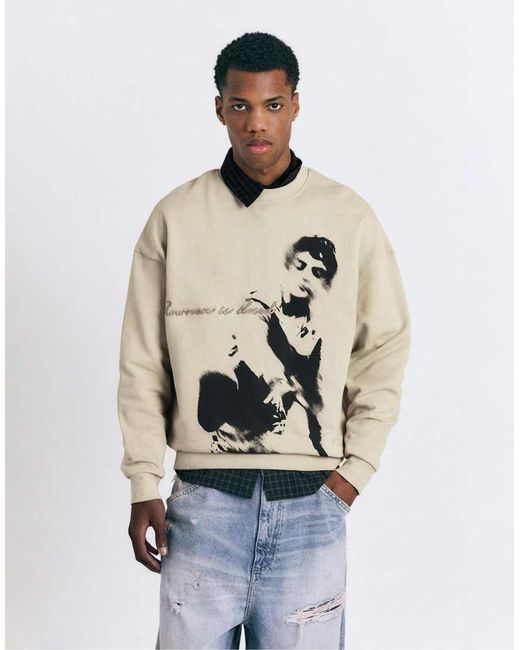 Felpa Con Scollo Rotondo Basic di Pull&Bear in Natural da Uomo