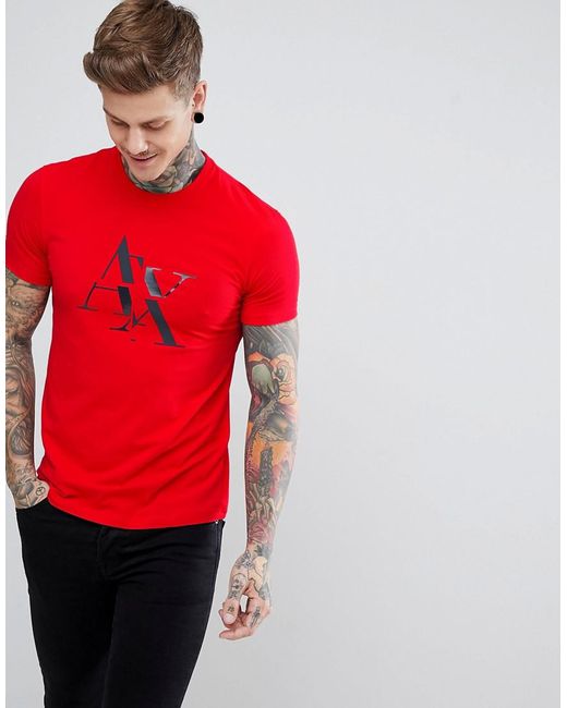 Armani Exchange Slim Fit Large Ax Logo T-shirt In Red for men