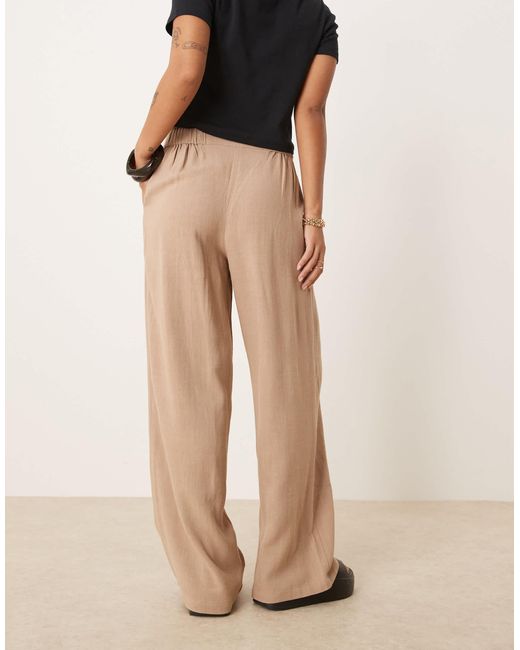ASOS Natural Petite Relaxed Straight Leg Pants With Linen