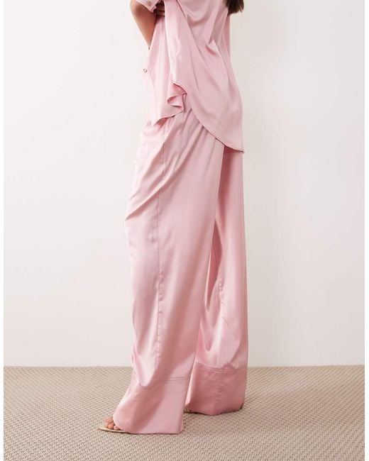 Noughts & Kisses Green Wide Leg Satin Pants